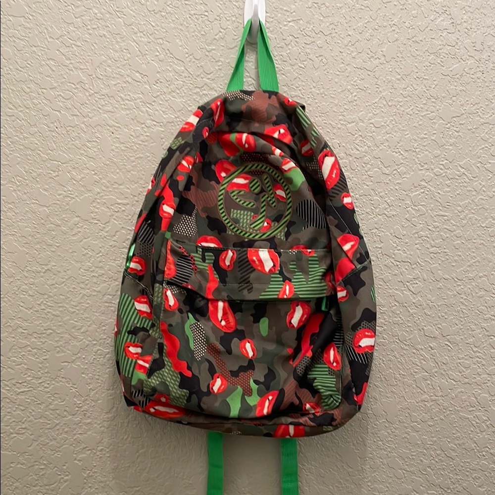 Zumba Wear Party In Da Basement - Camouflage Backpack with Red Lips Accents